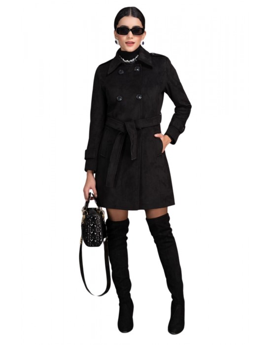 Women Double Breasted Coat Black